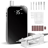 Cordless 35000 RPM Electric Nail File,Portable Acrylic Nail Drill,Rechargeable Nail Drill with 6 Bit