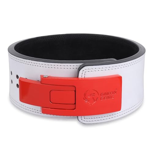 Image of 10MM Lever Gym Belt for Men & Women | 100% Full Grain Genuine Leather Powerlifting Belt | IPF Standard Weight Lifting Belt | Red Buckle with White Belt - Size L