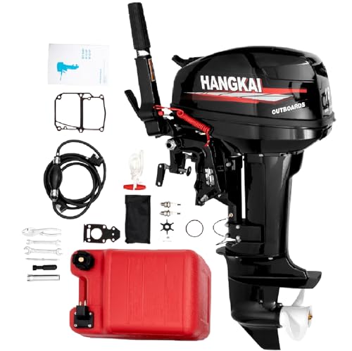 HANGKAI 18 HP Outboard Motor Short Shaft, 246CC 2 Stroke Gas Power Outboard Motor With CDI Ignition Water Cooling System Fishing Boat Engine With Fuel Tank (18 HP Short Shaft+tank)
