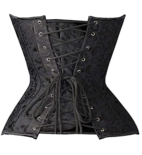 Camellias Steel Boned Waist Training Corset Lace Through Top Black,2XL (US 10-12)