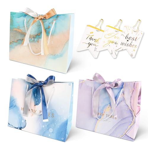 ラッピング プレゼント 袋 ラッピング袋 【選べる31デザイン・サンクスタグ9枚付き・多用途】 紙袋 ギフト 手提げ ラッピング 袋 小 大 ギフト袋 ギフトバッグ 包装袋 誕生日 花柄 リボン付き (カラーグラデ-03,M)