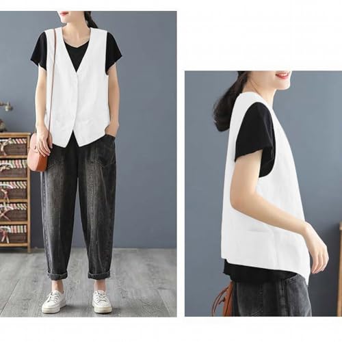 Chaleco de lino para mujer sin mangas ligero estilo cárdigan 2