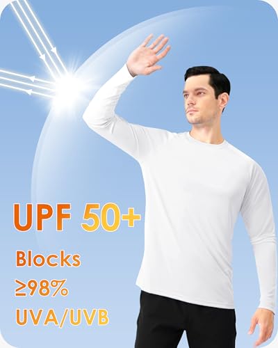 Boladeci Mens Long Sleeve T Shirts UPF 50+ Sun Protection Clothing UV SPF Shirts Rash Guard Moisture Wicking Performance Summer Swim Shirts(White) - Thumbnail 2
