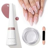 TAYE High Gloss Nude Jelly Gel Nail Polish Set, Jelly Nude Gel Nail Polish and Pearl Chrome Nail Powder, Requires U V Light Cure, With Chrome Nail Powder Applicator, for Newbie Friendly Durable Effect