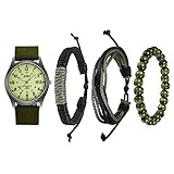 JewelryWe Men's Military Green Dial Nylon Strap Quartz Calendar Wrist Watch Night Vision Luminous Wristwatch, for Father's Day, green luminous set, Casual