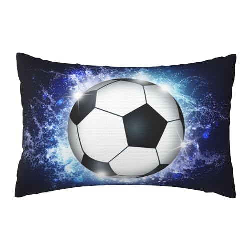 Soccer Throw Pillow Case Cover for Kids Teens Boys Room, Sports Style Blue Black Background Decorative 30