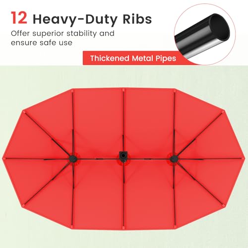Image of Tangkula 15FT Double-Sided Patio Umbrella with Base, Extra-Large Market Umbrella W /Crank System, Outdoor Twin Umbrella W / 12-Rib Metal Structure & Air Vents for Garden, Backyard, Poolside