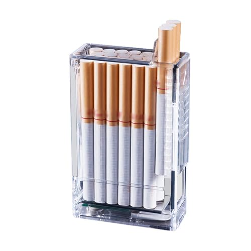Rechargeable Cigarette Case Lighter, Integrated Automatic Pop-Up Cigarette Case of 20 Cigarettes, Plastic Transparent and Anti-Pressure