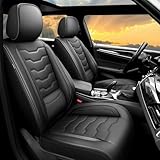 Conjie Fit Soul Car Seat Covers, for Kia Soul 2010-2024 2025-Full Set Premium Leather, Waterproof Stain-Resistant，Breathable， All-Weather Seat Cushion Protecto & Airbag Compatib， 5-Seats Black