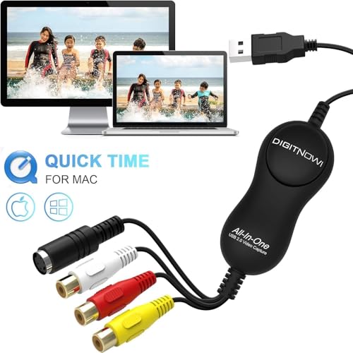 DigitPro USB 2.0 Video Capture Device, VHS to Digital Converter, VHS VCR TV to DVD Converter for MAC/PC/TV/Camcorder, MAC OS Windows Compatible