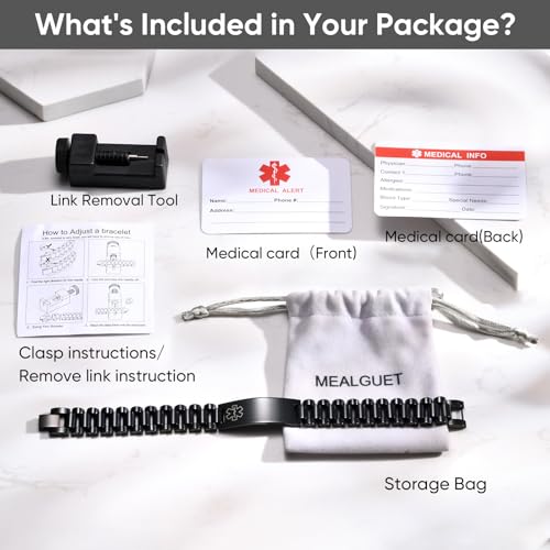 Medical ID Bracelet for Men: Free Engraving Black Masculine Watch Band Style Medical Alert Wristband Personalized Medic ID Bracelet Jewelry for Men4