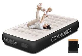 COMMOUDS Twin Air Mattress with Built-in Battery Powered Removable Pump, 13" High Inflatable Mattress, Portable Blow up Mattress, Air Bed for Camping, Home and Guest