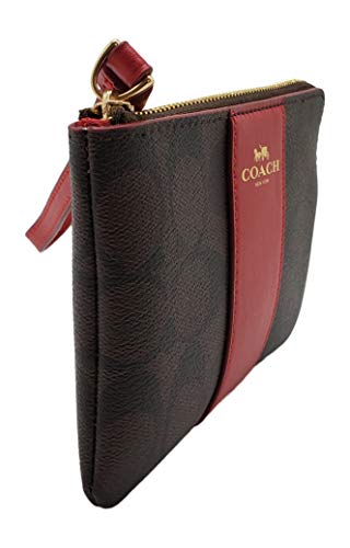 Coach Signature Pvc Leather Corner Zip Wristlet (Brown True Red), 6.25 #TOP3