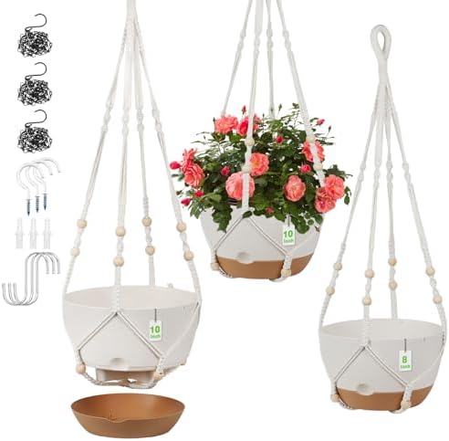 3 Pack Hanging Planters for Indoor Plants, 10 + 10 + 8 Inch Self-...