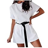 KissYou Damen Shirt Kleider Casual Plain Einfache T-Shirt Kleid Kurzarm Sommerkleider Mit GüRtel(#05,L)