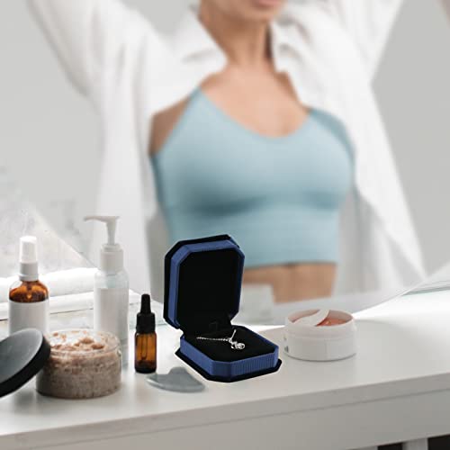 Cosmos 2 Pcs Velvet Necklace Gift Box Pendant Gift Box Octagonal Earrings Jewelry Box Bracelet Storage Case With Bow For Engagement, Valentine's Day, Birthday Gift And Jewelry Storage - Blue Color #TOP5