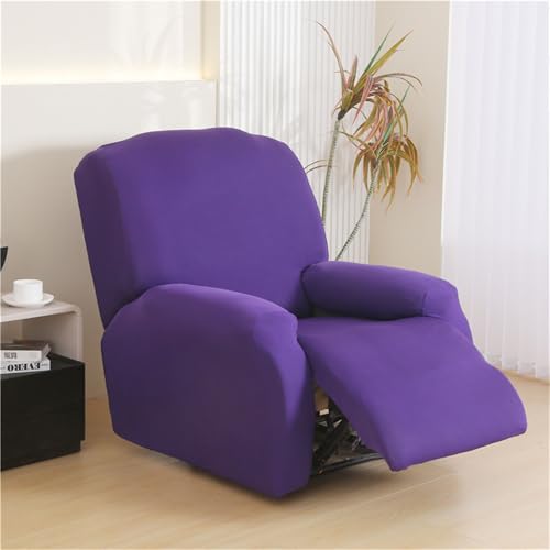 Hearda Funda para Sillón Relax Reclinable, Color Sólido Funda de Sillón Relax Funda Elástica para Sillón Reclinable 4 Piezas Funda Sofá 1 Plaza Reclinable Extraíble y Lavable (Morado Oscuro)