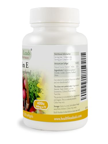 Natural Vitamin E 400iu x 120 Capsules (100% Natural D-Alpha Tocopherol) - Image 2