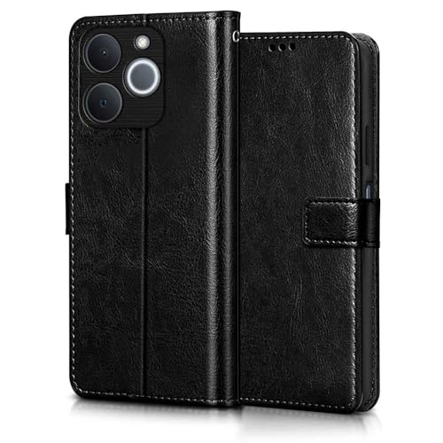 Image of WOW IMAGINE Shock Proof Flip Cover Back Case Cover for Realme Narzo 80 Lite 4G | Realme C71 5G (Flexible | Leather Finish | Card Pockets Wallet & Stand | Black)