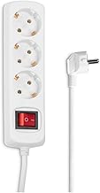 Hama 3-Way Power Strip (Multiple Socket with Save Energy Switch for Power Saving, Slots Rotated 45 Degrees, Cable 1.4 m, GS Tested, Multiple Plug for Home Office) White