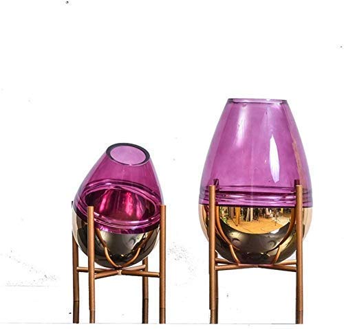 Vase en Métal Fleur pour Mariage et Décoration de Table Violet Or 16x26cm