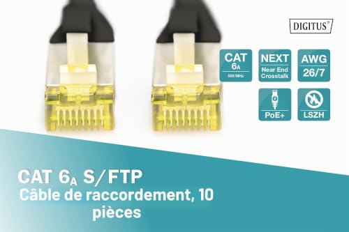 DIGITUS Câble LAN Cat 6A - 0,25m - 10 pièces - RJ45 Câble réseau - S/FTP Blindé - Compatible Cat-6 & Cat-7 - Noir – vue 2