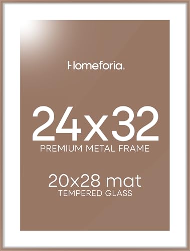 Image of Homeforia 24x32 Poster Frame Mocha, High End Metal 24 x 32 Large Picture Frames with Mat 20 x 28 for Photo, 24x32 Thin Frame Matted to 20x28 inch Print, 32x24 Frame, Tempered Glass, Wall Kit, Set of 1