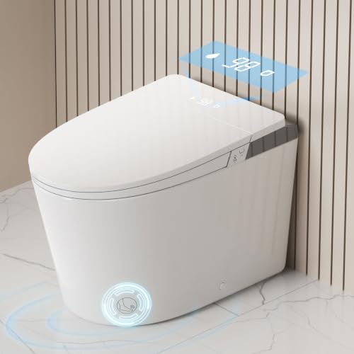 Inodoro inteligente con bidet, tanque integrado, escudo de espuma, asiento extra ancho | altura ADA, asiento calefactable, descarga 1000g MaP, control por voz AI, tapa automática, filtro de agua, descarga en corte de energía, pantalla LED y luz ambiental. miniatura 1