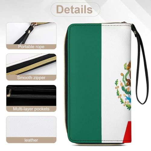 Half Mexico Half Puerto Rican Flag Leather Wallet for Men Women,Patriot Flags PU Long Bifold RFID Blocking Credit Card Clutch Cowboy Wallet with Cord4