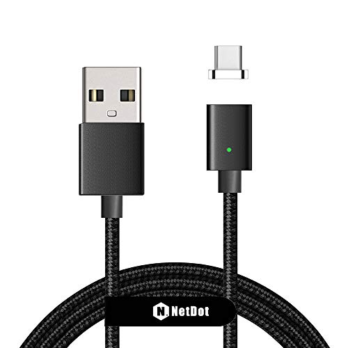 Netdot Gen7 Nylon Braided USB-C Magnetic Fast Charging Cable Compatible with Type-C Smartphone(5ft USB-C/1 Pack Black)
