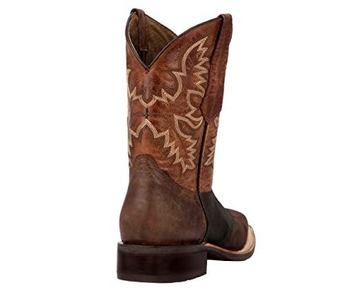 Texas Legacy Mens Cognac Western Leather Cowboy Boots Longhorn Bull Square Toe3