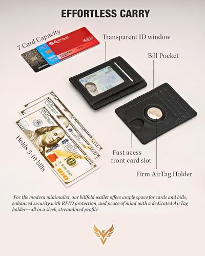 Luxury Airtag wallet RFID blocking card holder wallet with built in Airtag holder- Slim Minimalist front pocket billfold leather wallet card wallet for men with ID window (Luxe Black)4