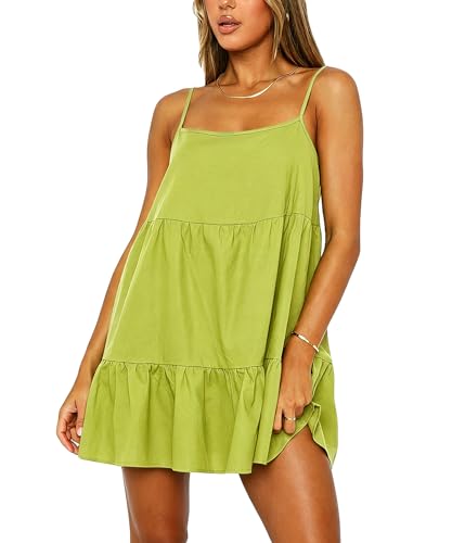 Image of Babydoll Dress for Women Spaghetti Strap Swing Dresses Sleeveless Short Flowy Dress Summer Loose Sundress