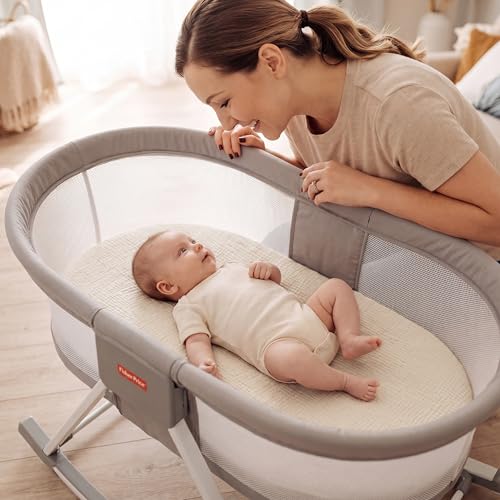 Image of 2 Pack Muslin Bassinet Sheets, 100% Cotton, Breathable & Soft (Brown＆Beige) | Compatible with Dream On Me Bassinet