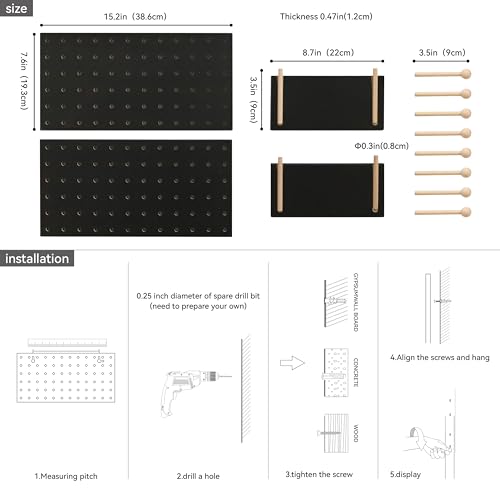 Image of Wooden Pegboard Accessories Set: Modular Wall Hooks & Shelf for Garage, Office & Home Organization(Black Colored Finish-B)