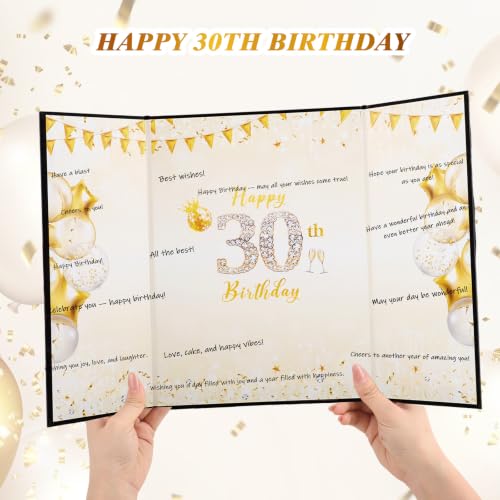 WSICSE 30th Birthday Party Decorations, Black Gold Happy 30th Birthday Card, Large 30th Birthday Signature Guestbook for Him Her Birthday Party Decor Gifts — view 4