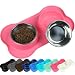 Vivaglory Dog Bowls, Set of 2, Stainless Steel Water and Food Bowl Pet Puppy Cat Feeder with Non Spill Skid Resistant Silicone Mat, Small, Pink