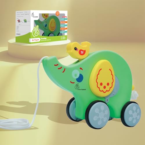 Image of R for Rabbit Orapple Trunky Musical Pull-Along Toy for Baby with Lights & Smooth Wheels |Encourages Walking, Balance & Coordination | Motor Skill Development 12+ Months Kids (Green Yellow)