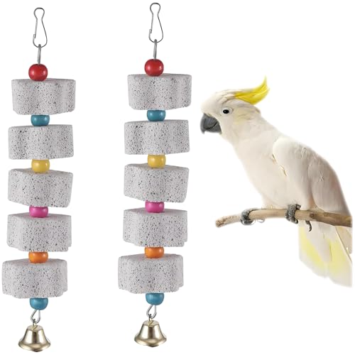 Jiavlyx 2 Pièces Jouets À Mâcher pour Oiseaux, Oiseaux À Mâcher Jouets Minéral, Jouet Molaire en Pierre Minérale avec Bec D'oiseau, Jouet Molaire en...