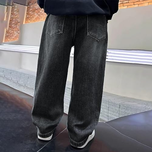 Anjikang 2025 Boys Baggy Jeans Casual Baggy Straight Leg Denim Sweatpants Elastic Waist Loose Wide Leg Jean Pants with Pocket4