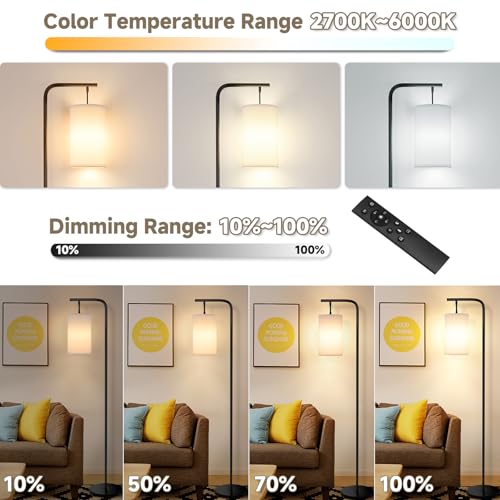 Coucrek USHL-WANFL-BK-1 Floor Lamp For Living Room, 9W Led Bulb, Remote Custom Color Temperature & Brightness, Tall Standing Lamps For Bedroom Office Kid Room thumb #1