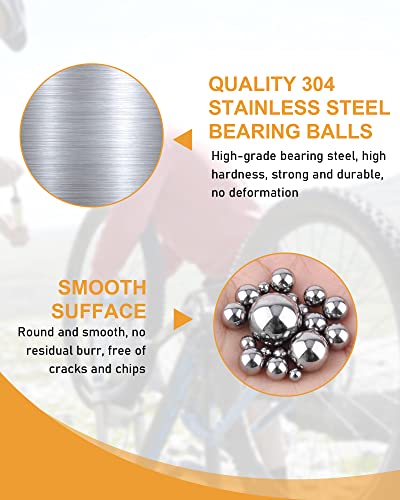 VIGRUE 900 Piece 8 Sizes Assorted Loose Bicycle Bearing Balls Assortment Kit 5/32\" 1/8\" 3/16\" 7/32\" 3/32” 1/4\" 3/8” and 1/2\"