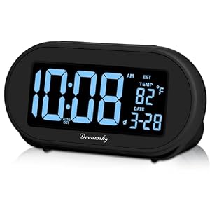 DreamSky Alarm Clocks for Bedrooms, Auto Set Digital Clock with Date & Temp