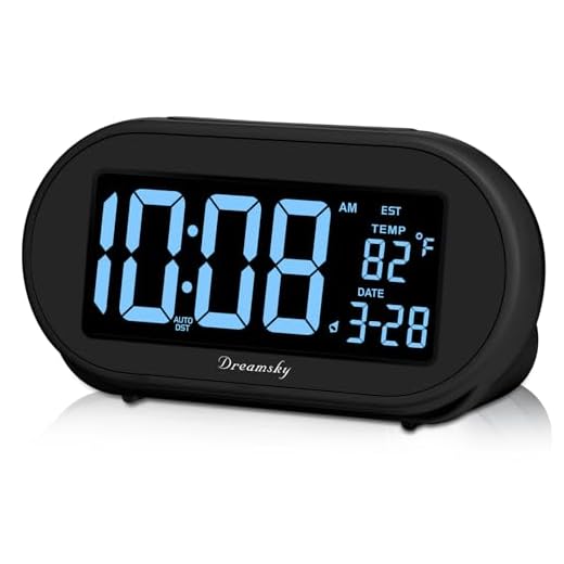 DreamSky Auto Time Set Alarm Clock with Snooze & Full Range 0-100% Dimmer, USB Charging Station/Phone Charger, Auto DST, 4 Time Zones Clocks for Bedrom