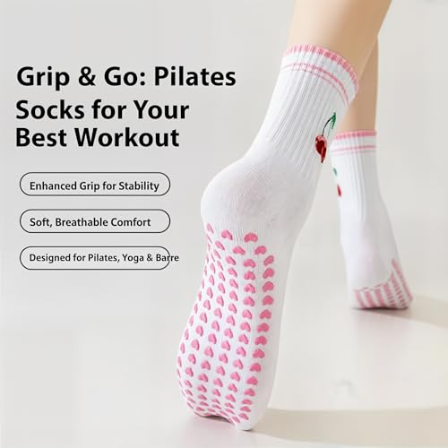 Pilates Socks with Non-Slip Grips Yoga Grippy Barre Workout Athletic Crew Anti-Slip Grip Socks for Women2
