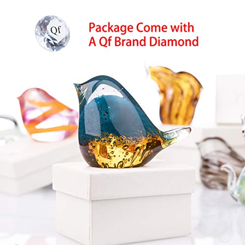 Qfkris Handmade Glass Bird Blown Glass Figurine Collectible Glass Art Craft Gift For Christmas, Birthday Home Decor Blue Yellow Paper Weight #TOP6