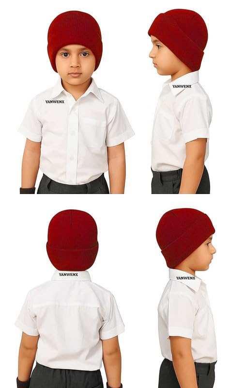 Yanwenx Kids Winter Beanie & Gloves Set | Soft Knit Warm Cap for Boys & Girls (Maroon, Age 5-10 Years) β Pack of 1 1