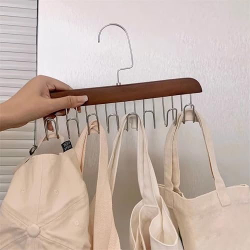 Wooden Hangers, 2 PCS Multifunctional High Load-Bearing Rust Resistant Space Saving Belt Hanger with 8 Hooks,360 ° Rotating Top Hook Wear-Resistant Without Nails Tie Rack for Ties Scarves Belts，Beige - image 6