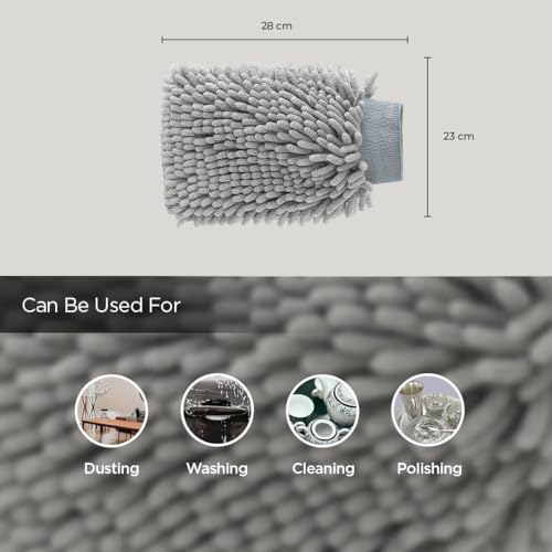 Image of Kuber Industries Gloves | Microfiber Cleaning Gloves | Chenille Mitts for Kitchen | Hand Duster for Kitchen | Hand Gloves For Car | Double Sided Gloves | SHXNEFSST1 | Gray