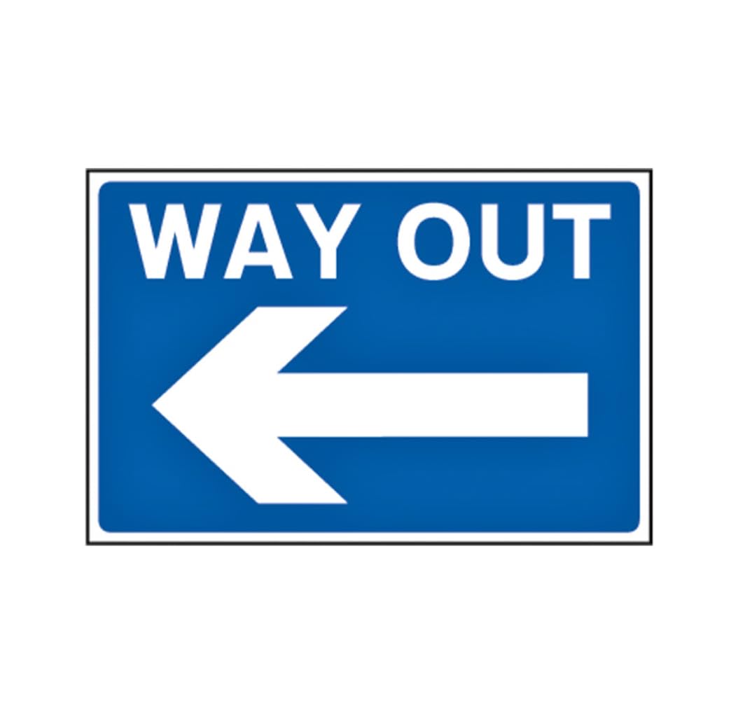 Way Out Sign - Left Arrow - 600mm x 400mm - 3mm Foamed PVC Board - Weatherpoof Exit Direction Sign for Roads & Car Parks